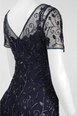 Adrianna Papell - Short Sleeve V Neck Beaded Evening Gown 91918840SC