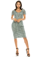 Adrianna Papell - AP1E205798WSC Short Sleeves Beaded Dress