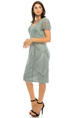 Adrianna Papell - AP1E205798WSC Short Sleeves Beaded Dress