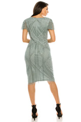 Adrianna Papell - AP1E205798WSC Short Sleeves Beaded Dress