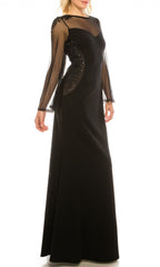 Adrianna Papell - AP1E206256SC Illusion Bell Sleeve Crepe Dress