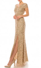 Adrianna Papell - AP1E206322SC Sparkling Short Sleeve Slit Dress