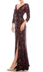 Adrianna Papell - AP1E206702SC Ruched V-Neck Long Sleeve Dress