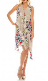 Adrianna Papell - AP1D102209SC Floral V-Neck High Low Chiffon Dress