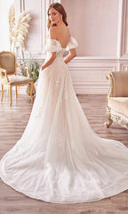 A-Line Puff Sleeve Bridal Gown