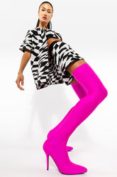 AZALEA WANG HEARTOUT THIGH HIGH STILETTO BOOT IN FUCHSIA STRETCH