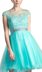 Adorned Lace Illusion Jewel A-Line Dress