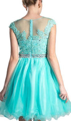 Adorned Lace Illusion Jewel A-Line Dress