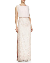 Aidan Mattox - 251704760SC Blouson Laced Long Dress with Slit