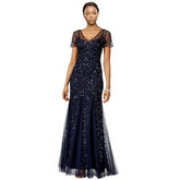 Adrianna Papell - Short Sleeve V Neck Beaded Evening Gown 91918840SC