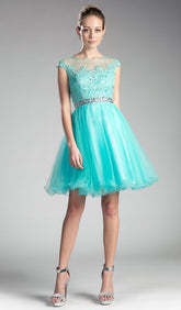 Adorned Lace Illusion Jewel A-Line Dress