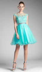 Adorned Lace Illusion Jewel A-Line Dress