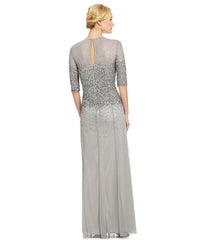 Adrianna Papell - 91863330SC Elbow Sleeve Sequined Long Gown