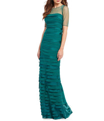 Adrianna Papell - Illusion Neck Tiered Long Dress AP1E201931SC
