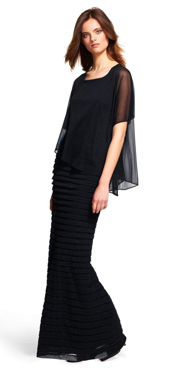 Adrianna Papell - 81930490SC Figure Fitted Long Dress with Sheer Cape