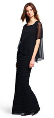Adrianna Papell - 81930490SC Figure Fitted Long Dress with Sheer Cape