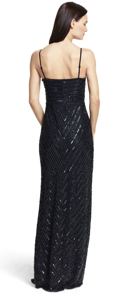 Adrianna Papell - Spaghetti Strap Sequined V-Neck Dress 91905320SC