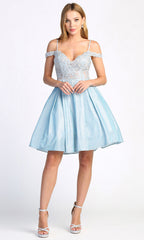 Adora Design 1010 - Applique Corset Cold Shoulder Party Dress