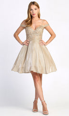 Adora Design 1010 - Applique Corset Cold Shoulder Party Dress