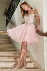 Adora Design 1024 - Embroidered Applique Layered Short Dress