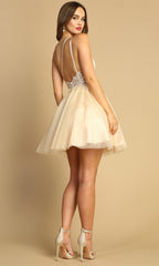 Adora Design 1040 - Embroidered Illusion Bodice A-Line Mini Dress