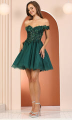 Adora Design 1041 - Lace-Up Back Embroidered Corset Mini Dress