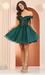 Adora Design 1041 - Lace-Up Back Embroidered Corset Mini Dress