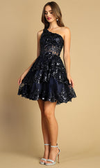 Adora Design 1044 - Sparkling Lace Asymmetric A-Line Dress