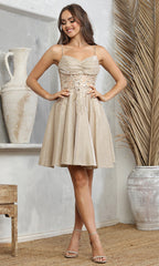 Adora Design 1058 - Sleeveless Floral Applique Short Dress