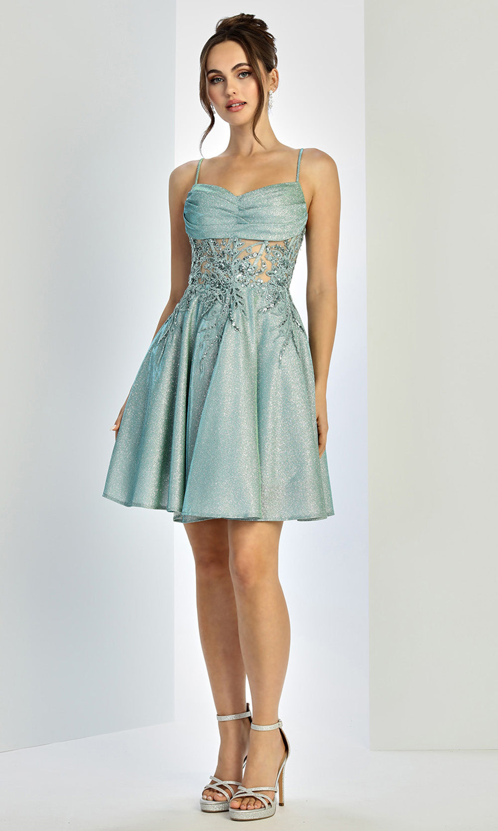 Adora Design 1058 - Sleeveless Floral Applique Short Dress