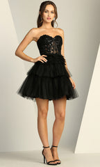 Adora Design 1059 - Floral Applique Tiered Mini Dress