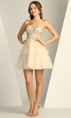 Adora Design 1059 - Floral Applique Tiered Mini Dress