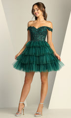 Adora Design 1061 - Tiered Ruffle Embellished A-Line Dress