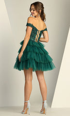 Adora Design 1061 - Tiered Ruffle Embellished A-Line Dress