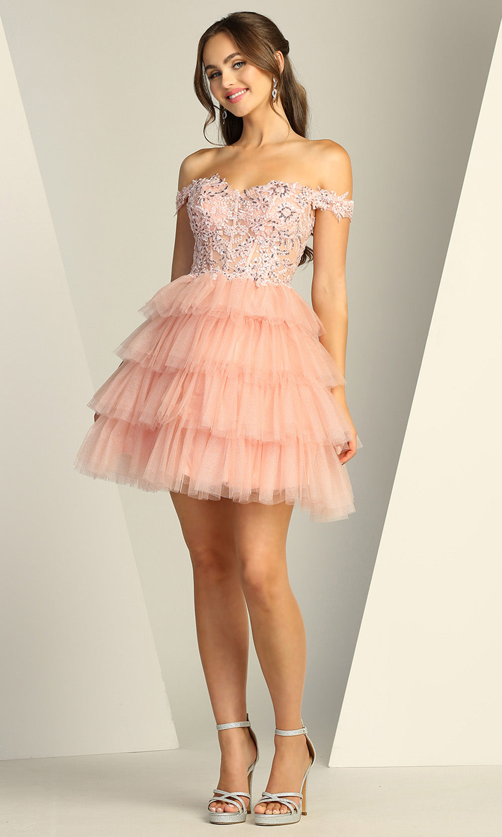 Adora Design 1061 - Tiered Ruffle Embellished A-Line Dress