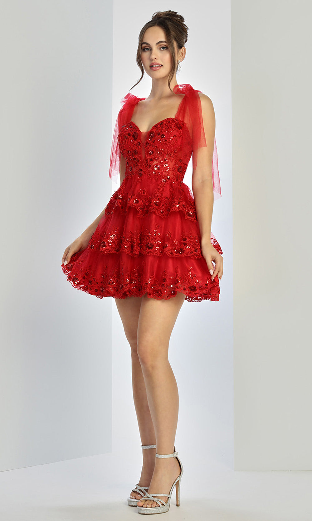 Adora Design 1063 - Bow Strap Sweetheart Tiered Dress