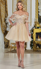 Adora Design 1078 - Floral Lace Applique Sweetheart Mini Dress