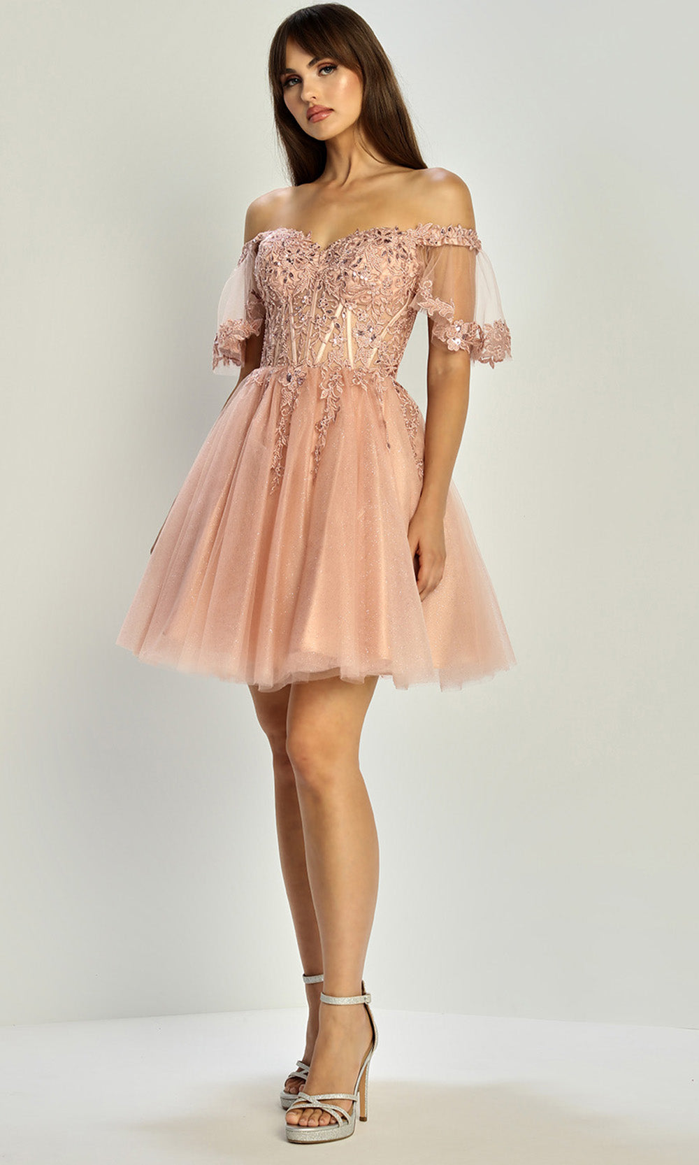 Adora Design 1078 - Floral Lace Applique Sweetheart Mini Dress