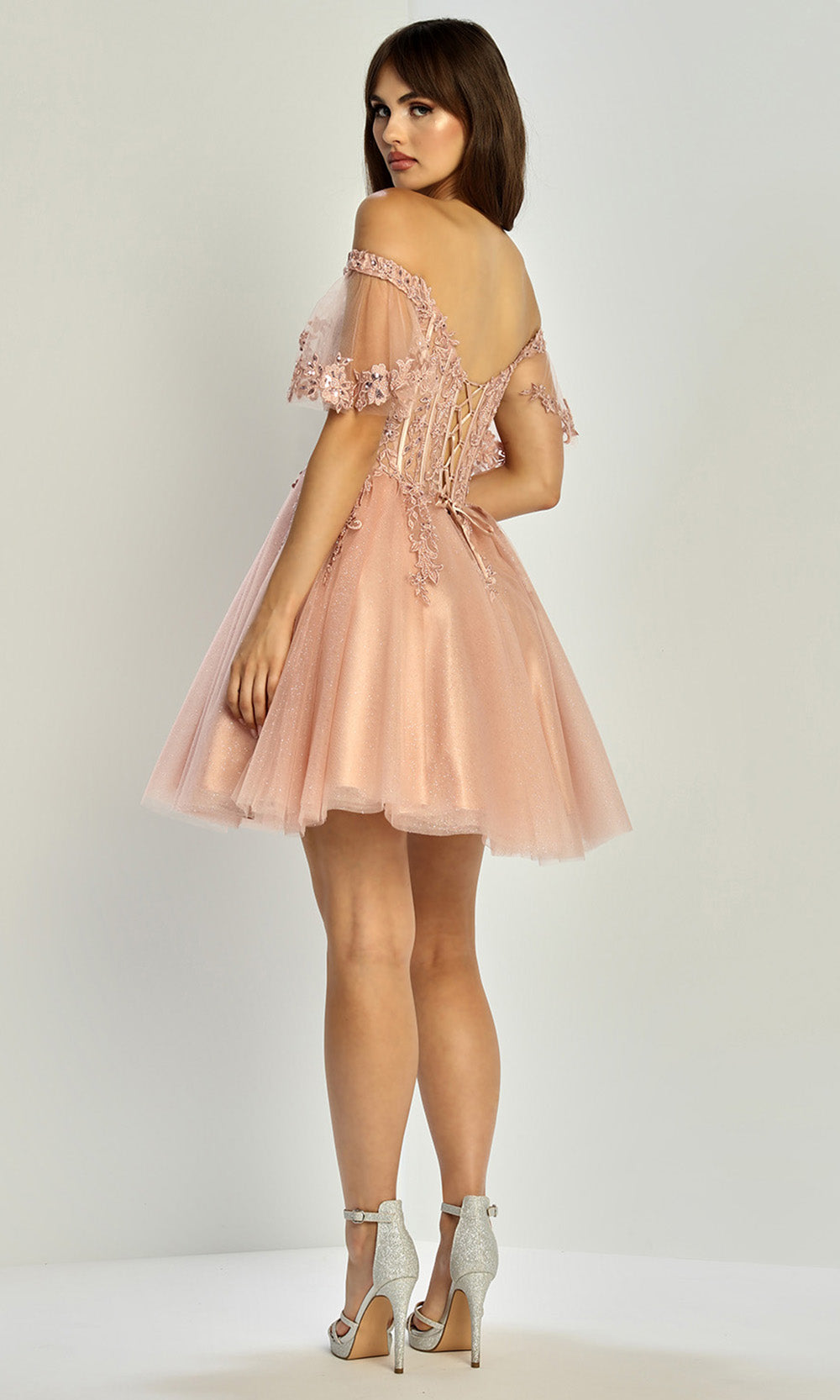 Adora Design 1078 - Floral Lace Applique Sweetheart Mini Dress