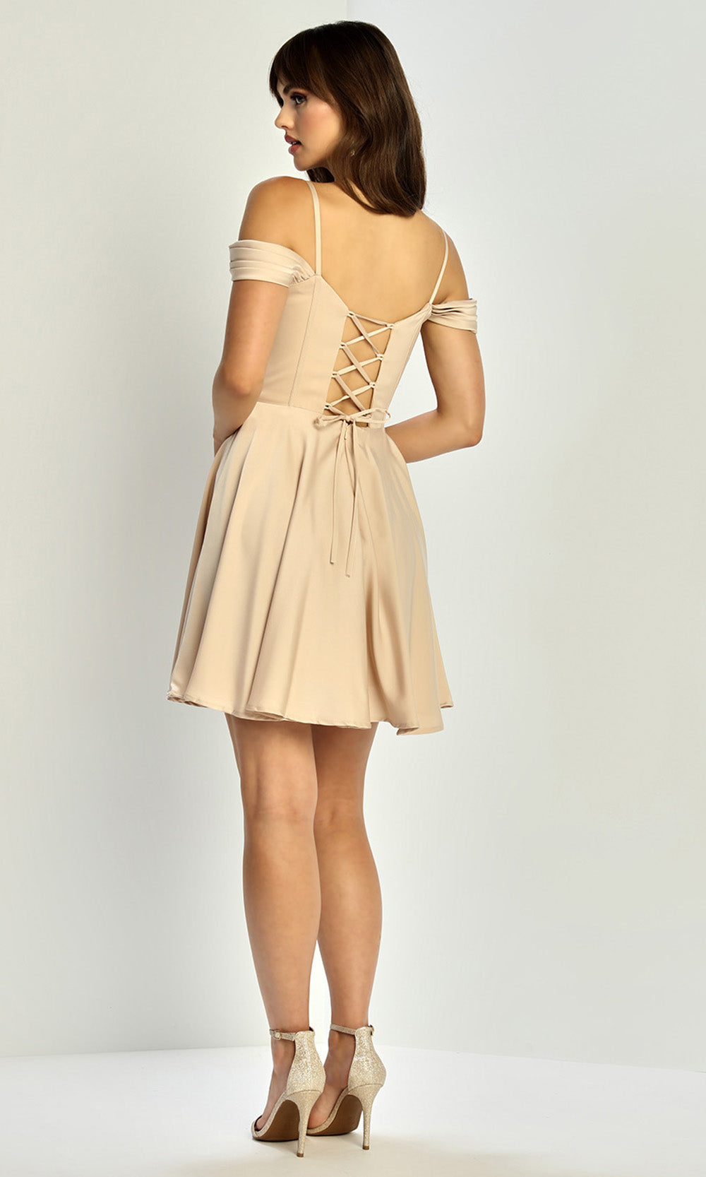 Adora Design 1088 - Cold Shoulder Corset A-Line Dress