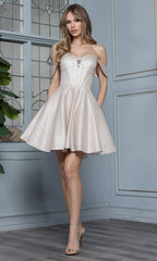Adora Design 1090 - Lace Up A-Line Cocktail Dress