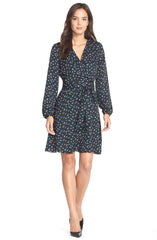 Adrianna Papell - Long Bishop Sleeve Leaf-Print Wrap Dress 14243910SC