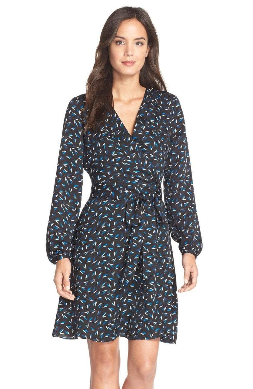 Adrianna Papell - Long Bishop Sleeve Leaf-Print Wrap Dress 14243910SC
