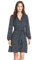 Adrianna Papell - Long Bishop Sleeve Leaf-Print Wrap Dress 14243910SC
