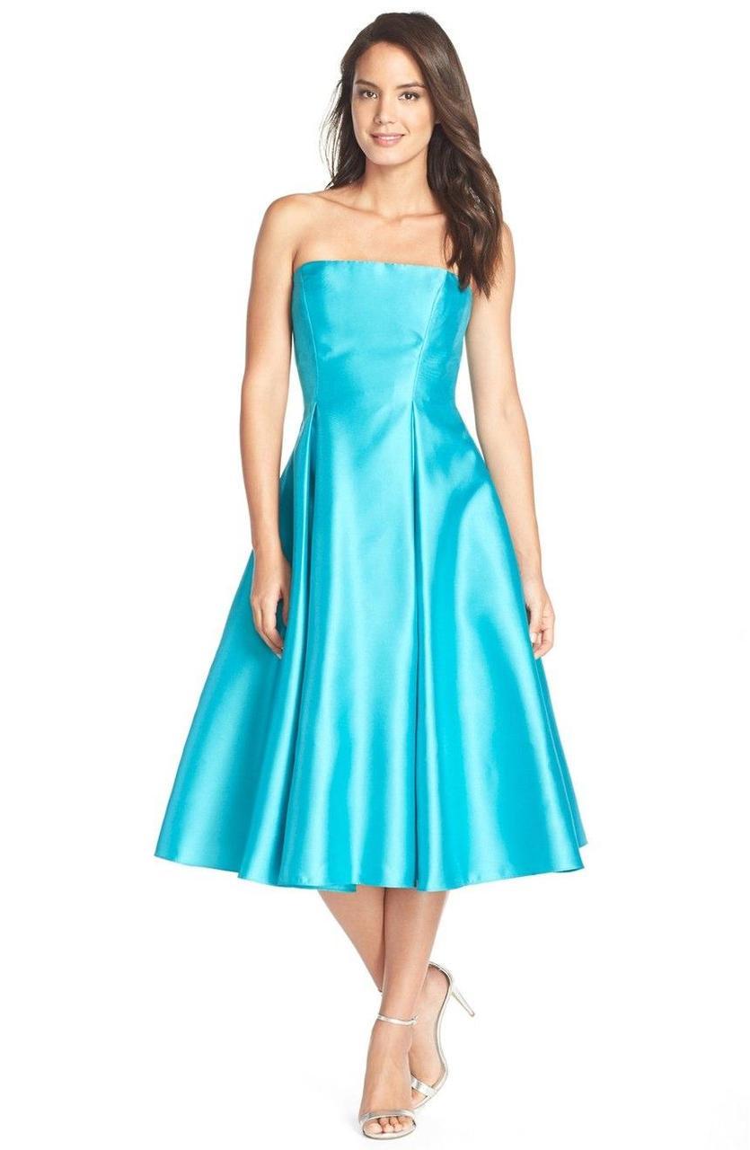 Adrianna Papell - 41912150SC Strapless Pleated Tea Length A-line Dress