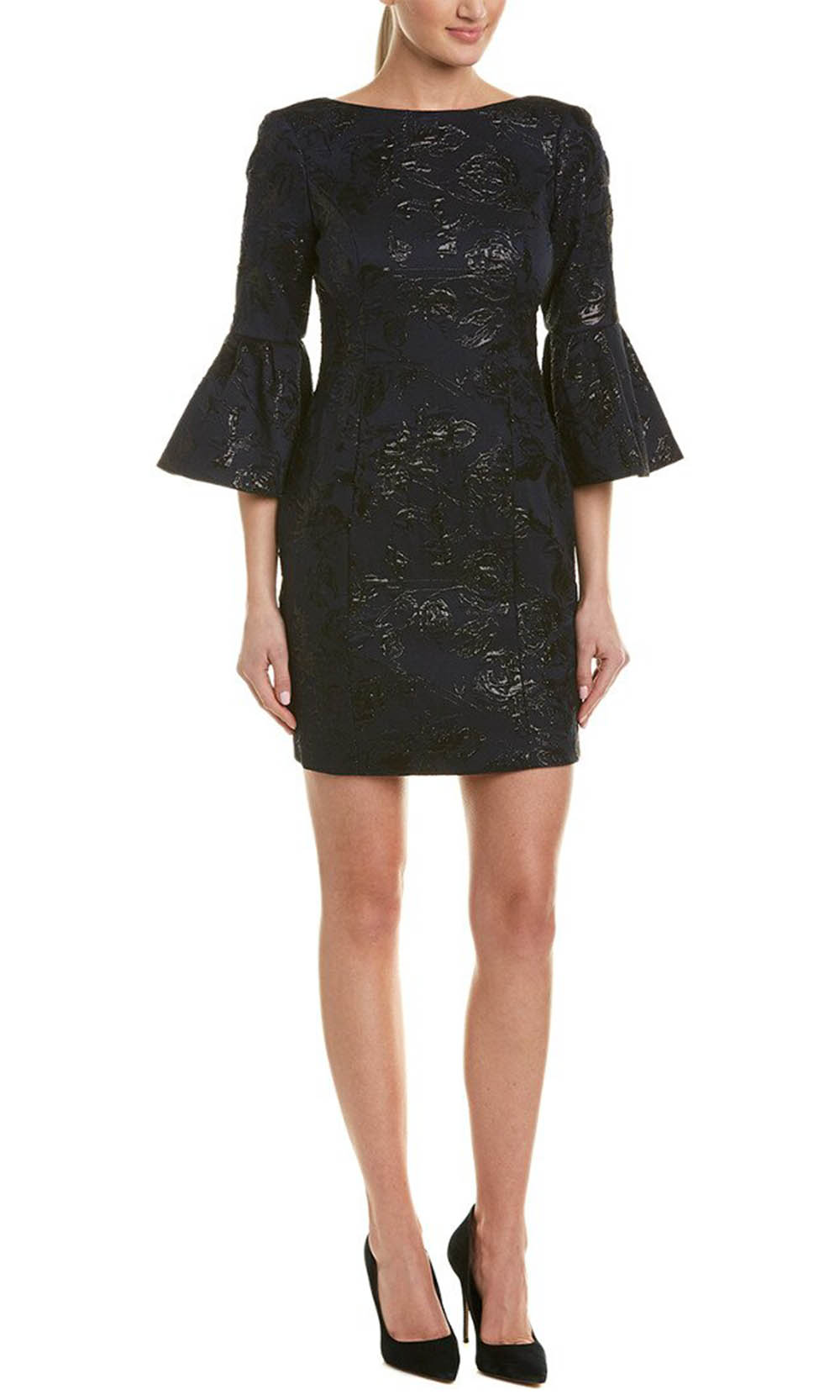 Adrianna Papell - MN2E203554SC Floral Metallic Bell Sleeve Short Dress