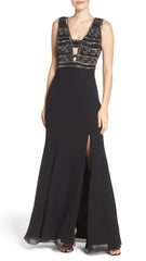Adrianna Papell - AP1E201342SC Sequined Cutout Bodice High Slit Dress