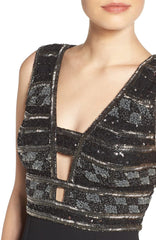 Adrianna Papell - AP1E201342SC Sequined Cutout Bodice High Slit Dress