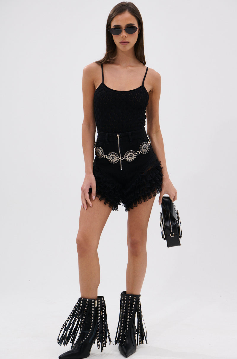 DEMI LACE TRIM DENIM SHORTS