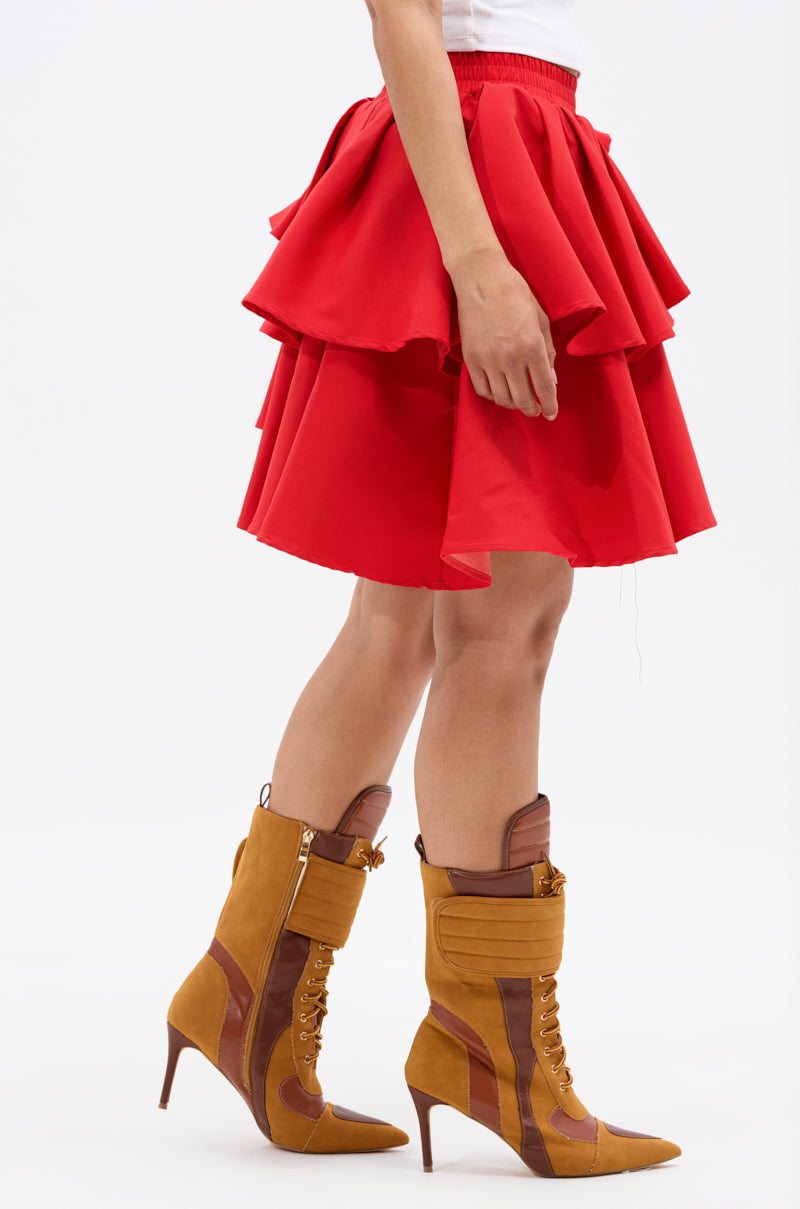 RUBY RED MINI PLEATED SKIRT